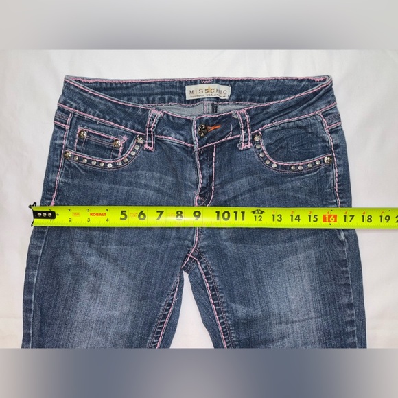 Miss Chic Vintage Size 7 Dark Wash Pink Accent Low Rise Skinny Jeans - Picture 4 of 12